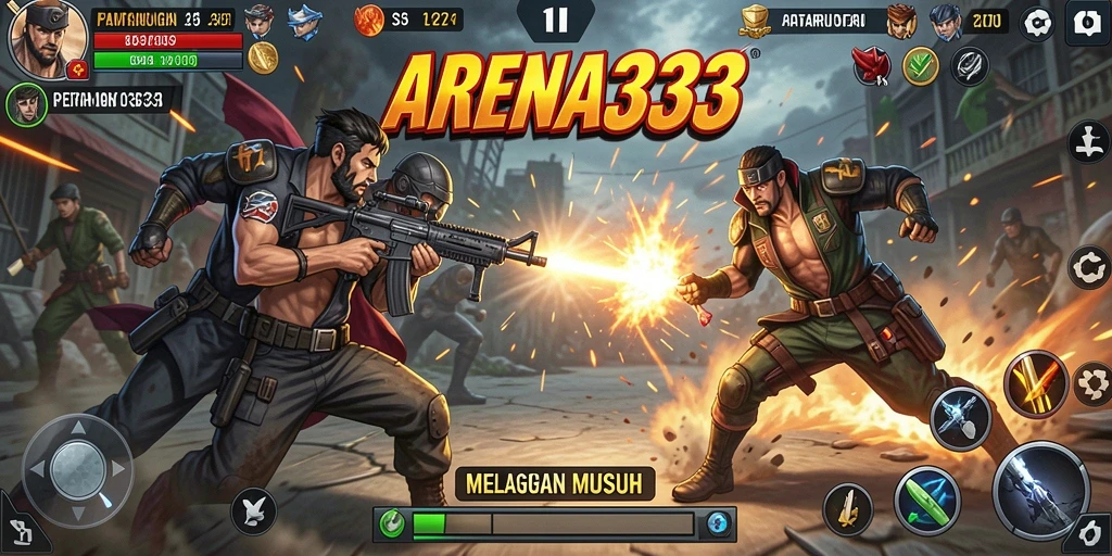 Tangkapan layar dari gameplay ARENA333 yang intens dan penuh aksi.