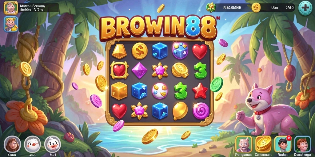 Tampilan seru gameplay BROWIN88 dengan permata berwarna-warni.