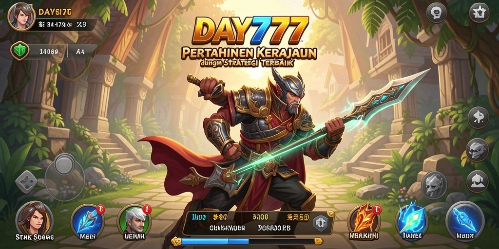 Screenshot DAY777 menunjukkan aksi menara bertahan melawan gelombang musuh.