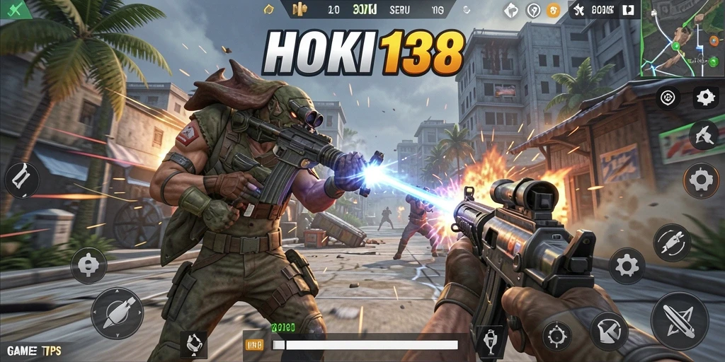 Screenshot menunjukkan aksi intens dalam gameplay TPS HOKI138.