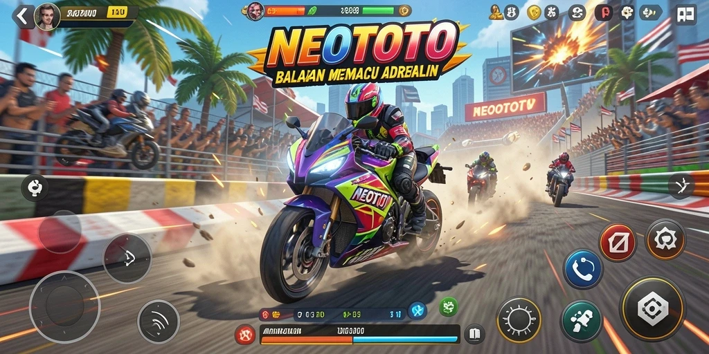 Gameplay seru NEOTOTO dengan balapan motor yang mendebarkan.