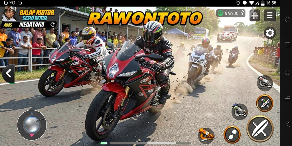 Gameplay seru dalam balapan motor yang mendebarkan.