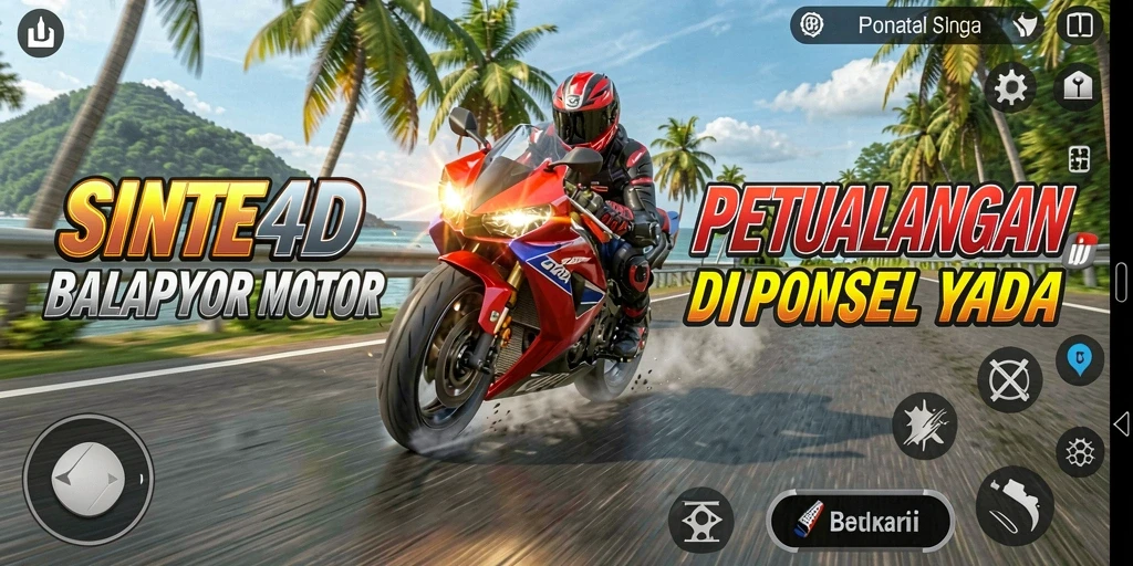 Tampilan gameplay SINTE4D saat balapan motor yang mendebarkan.