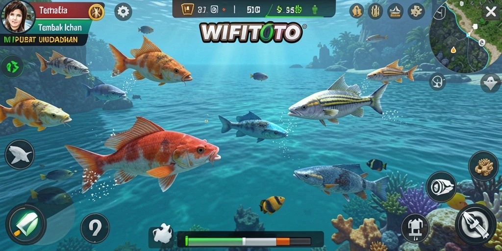 Tampilan permainan WIFITOTO dengan aksi menembak ikan yang seru.